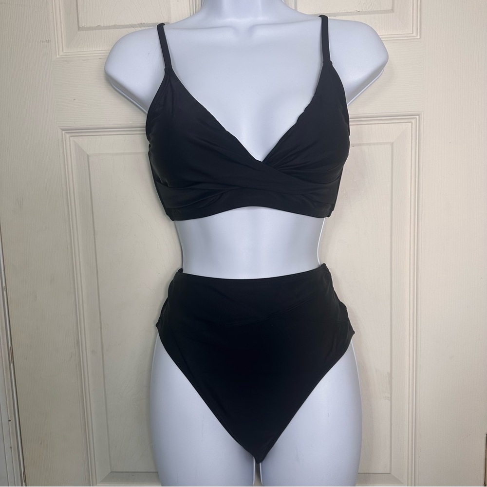 Cupshe Black Wrap Front Bralette High Waist‎ Bikini Size Medium New